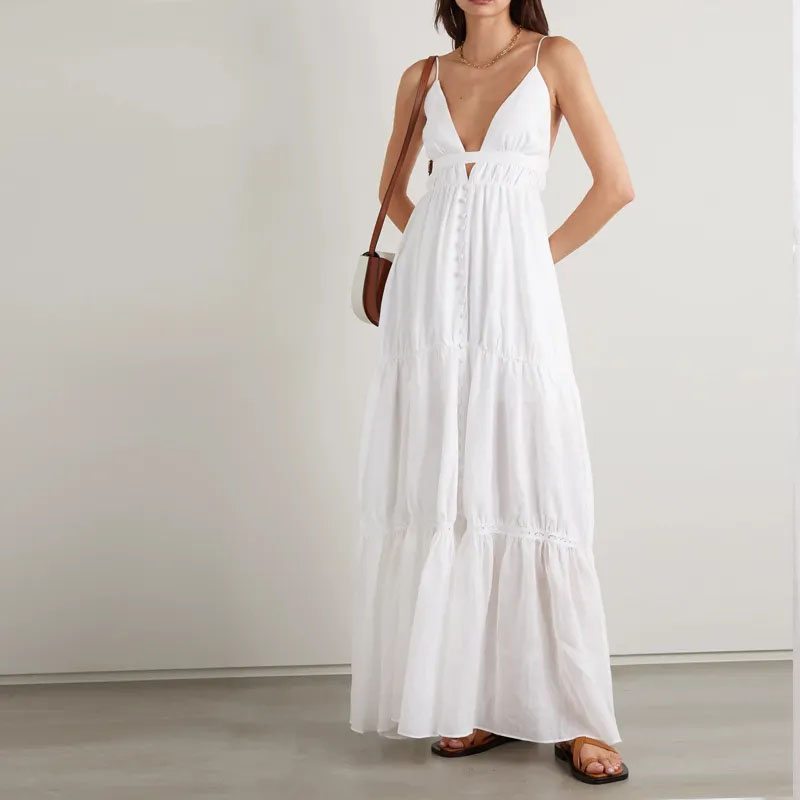 Fashion gaun halter berlapis long long leher?