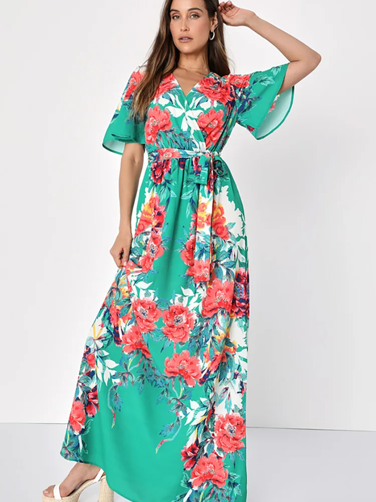 Gaun Wanita Kasual Mini Liburan Boho